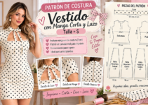 Vestido corto de lunares con escote abierto y lazo al cuello