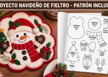 Individual de mesa navideño de fieltro con muñeco de nieve, árbol y aplicaciones cosidas