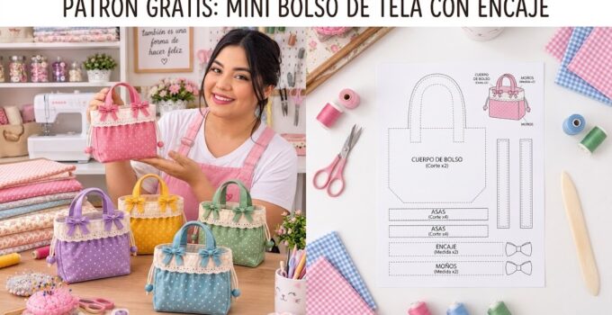 Cómo hacer un bolsito de tela con asas, encaje y lazos paso a paso Bolsitos de tela de colores con asas, encaje y lazos hechos a mano