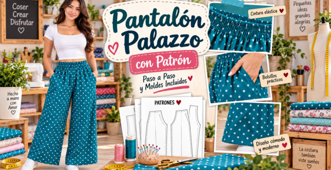 🧵 Pantalón Palazzo con Cintura Elástica y Bolsillos Aprende cómo confeccionar un pantalón palazzo de pierna ancha con cintura elástica y bolsillos laterales. Tutorial de costura paso a paso con moldes.