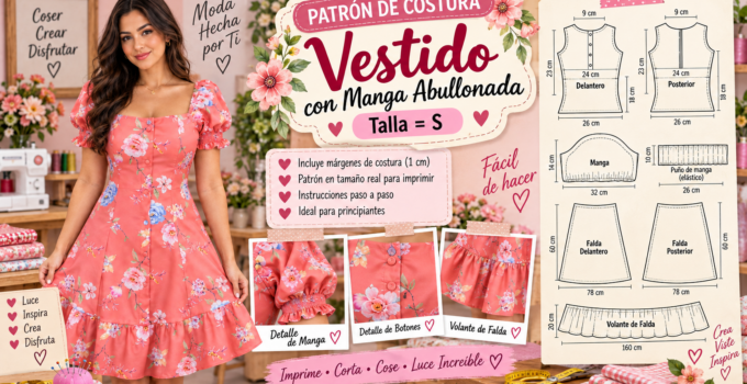 🧵 Cómo hacer un vestido con mangas abullonadas y volante Vestido floral con mangas abullonadas y volante inferior
