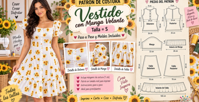 Cómo hacer un vestido con mangas de volante y botones delanteros Vestido floral con mangas de volante y botones delanteros