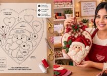 Papá Noel de fieltro con forma de corazón, barba blanca y lazo navideño