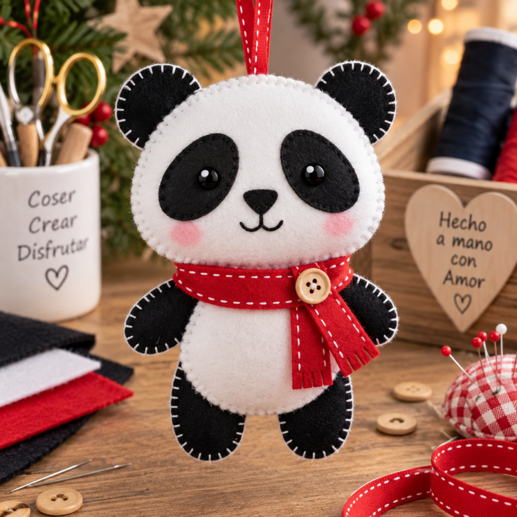 Molde para hacer panda de fieltro navideño