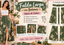 Aprende a confeccionar una falda larga de cintura alta con botones delanteros y abertura. Tutorial de costura paso a paso con medidas y moldes.