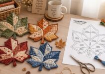 Individuales acolchados de tela en forma de hojas realizados con retazos de patchwork