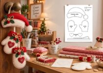 Colgante navideño para puerta con gorro de Santa y mitones de fieltro
