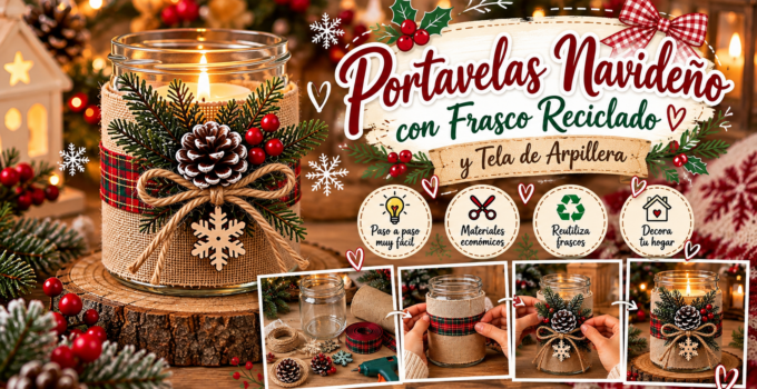 Portavelas Navideño con Frasco de Vidrio Reciclado a375f546-a399-48c7-a74e-83920276a12d