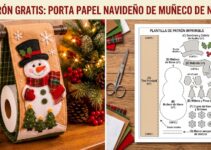 Portarrollos navideño de tela y fieltro decorado con muñeco de nieve y árboles de Navidad