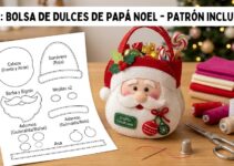 Bolsita navideña de Santa Claus hecha en fieltro con asas y adornos navideños