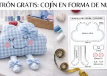 Cojines de tela con forma de nube, caritas bordadas y lazos decorativos