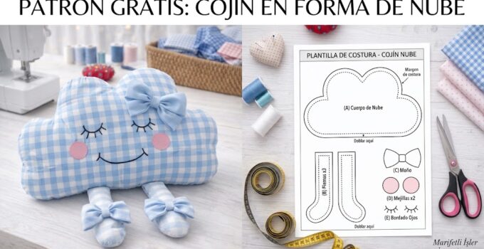 Cómo hacer un cojín de nube de tela paso a paso con moldes Cojines de tela con forma de nube, caritas bordadas y lazos decorativos