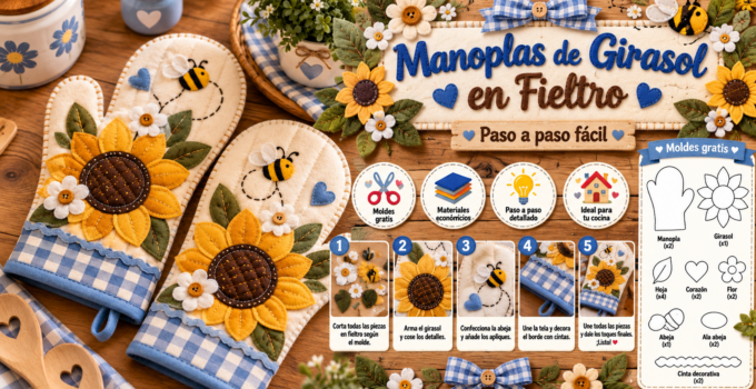 Cómo hacer manoplas de cocina con girasoles y abejitas 11196428-b0c0-4663-8b82-525747571146