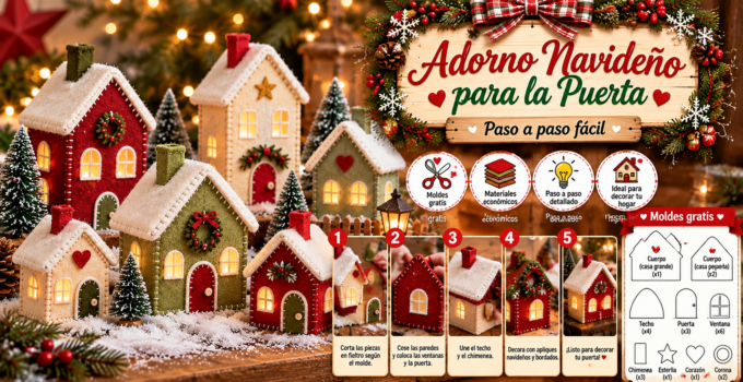 Casitas navideñas de fieltro paso a paso: cómo hacer un hermoso pueblito de Navidad con moldes 12a332f4-9974-4d51-8df5-e37d83bbe402