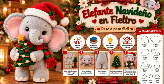 Cómo hacer un elefantito navideño de fieltro paso a paso 2274f451-6c08-4958-8901-6a94babb6700