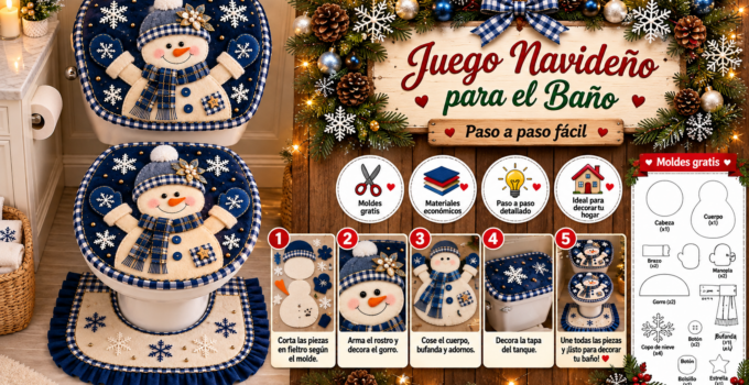Juego de baño navideño con muñeco de nieve: tutorial paso a paso con moldes 2e04b810-5ac9-4c68-b413-8cf5b47d2461
