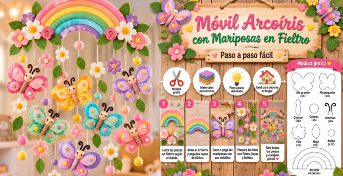 Móvil de mariposas y arcoíris en fieltro paso a paso con moldes para imprimir 7420c1bf-022b-4369-b2ed-abe4f3598bd6