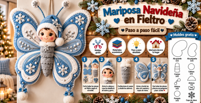 Cómo hacer una mariposa navideña de fieltro azul y blanco 80c2be96-ae4e-4551-a78a-4a165bec9d34
