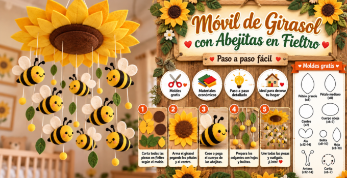 Móvil de abejitas y girasol en fieltro paso a paso con moldes para imprimir abf2609e-bad6-4f55-a4b2-a0fd22531bed