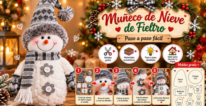 Muñeco de nieve navideño de tela con gorro, bufanda y manoplas ☃️🧣 Muñeco de nieve navideño de tela blanca con gorro gris, bufanda y manoplas