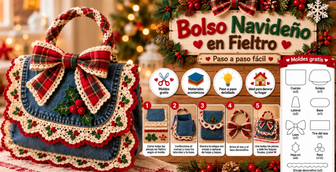 Cómo hacer un bolso navideño de mezclilla con encaje y lazo cb7f80e8-713f-473c-93de-acedfae95e9d