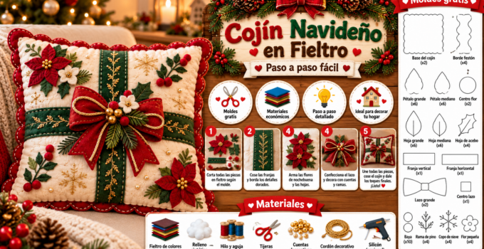 Cojín navideño con lazo rojo y flores de Nochebuena db69cf50-a217-4a75-a1b5-fa388362ab39