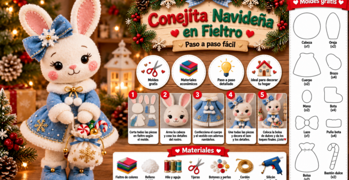 Conejita navideña de fieltro con vestido azul paso a paso e750b3af-4e59-4557-bfc8-61ae5c9b124f