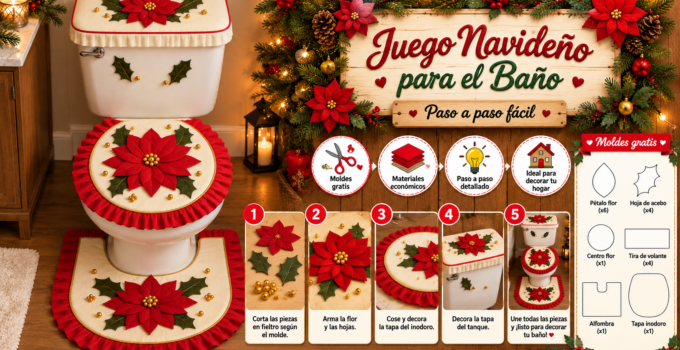 Juego de baño navideño con flores de Nochebuena: paso a paso con moldes eadca985-bf4b-4415-b223-ef825386ebdb